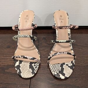 Call It Spring Faux Snakeskin Sandals - Black,Cream,Soft Rose And Soft Mint Sz 8
